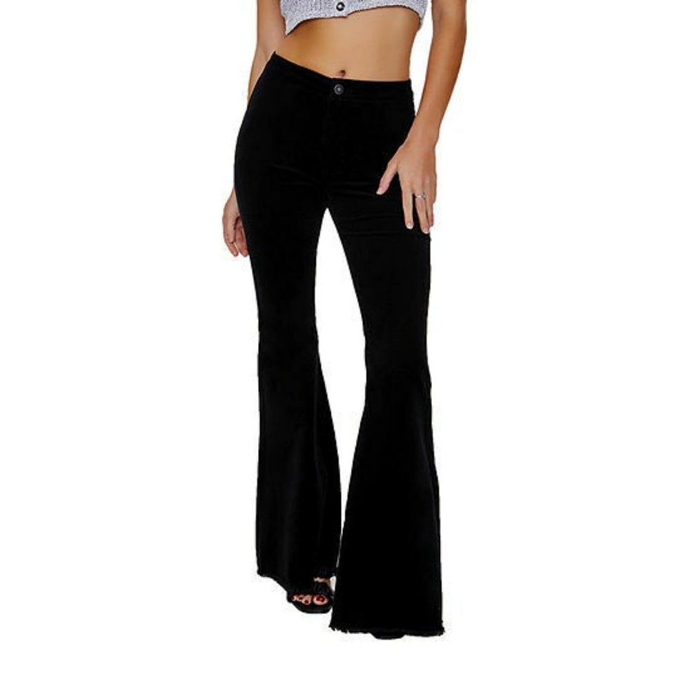 Forever 21 Frayed Flare Leg Velvet Pant in Black Size S - NEW